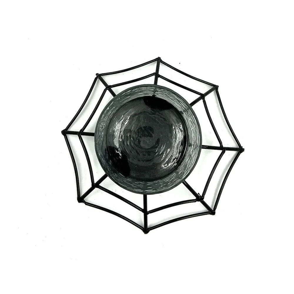 Gothic Spiderweb Candle Holder Black Metal Glass Halloween Decor